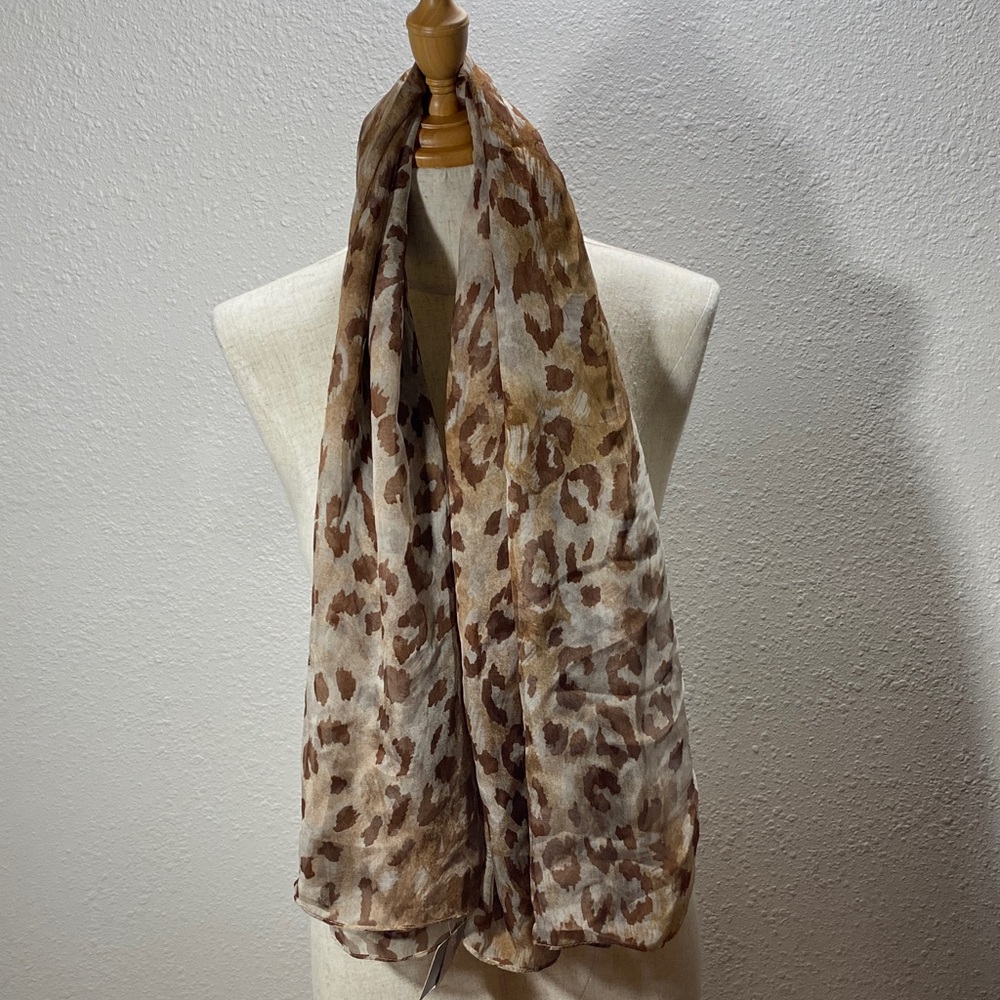 Nordstrom Silk Animal Print Scarf in Brown and Cream - Picture 5 of 5